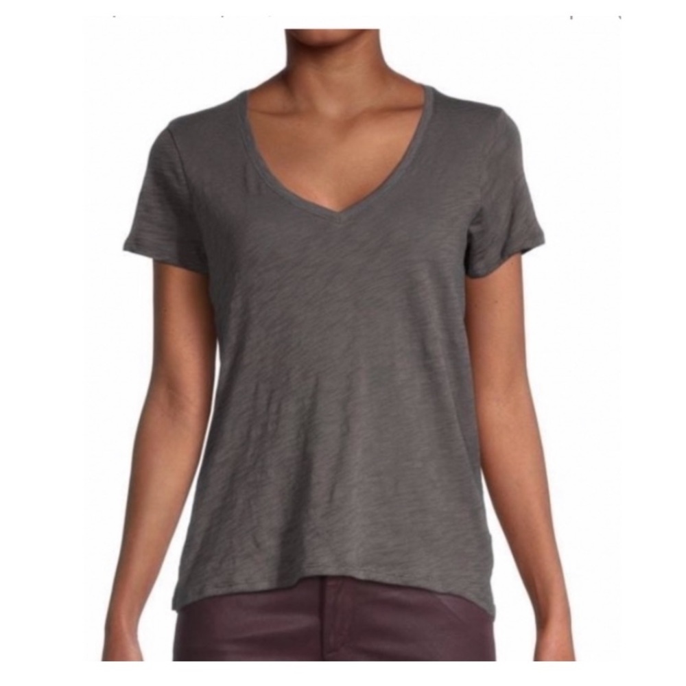 ATM Slub Jersey Schoolboy V-Neck Tee Shirt in Charcoal.